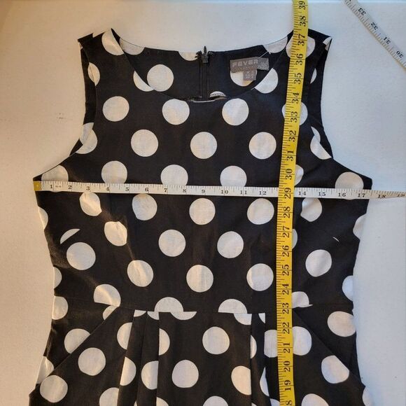 Modcoth Fever London Linen Sleeveless Midi Dress Womens 8 Polka Dot Black White - Picture 10 of 13